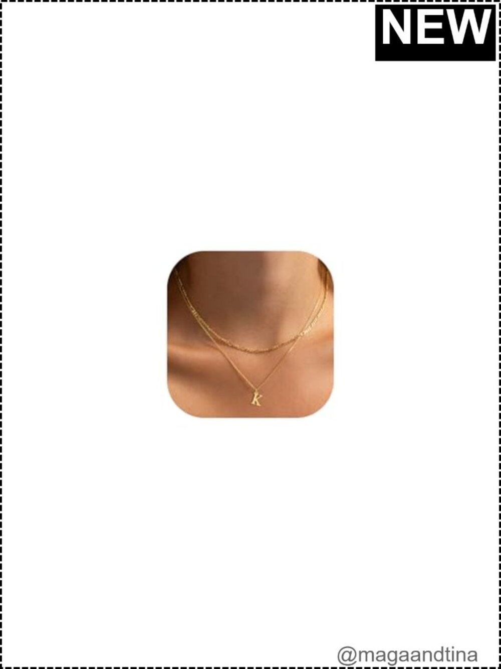 Initial Necklace Set Dainty Gold Plated Layered Figaro Chain Letter Pendant